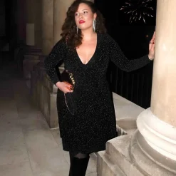 Lurex Wrap Dress - Black