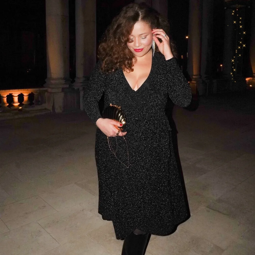 Lurex Wrap Dress - Black
