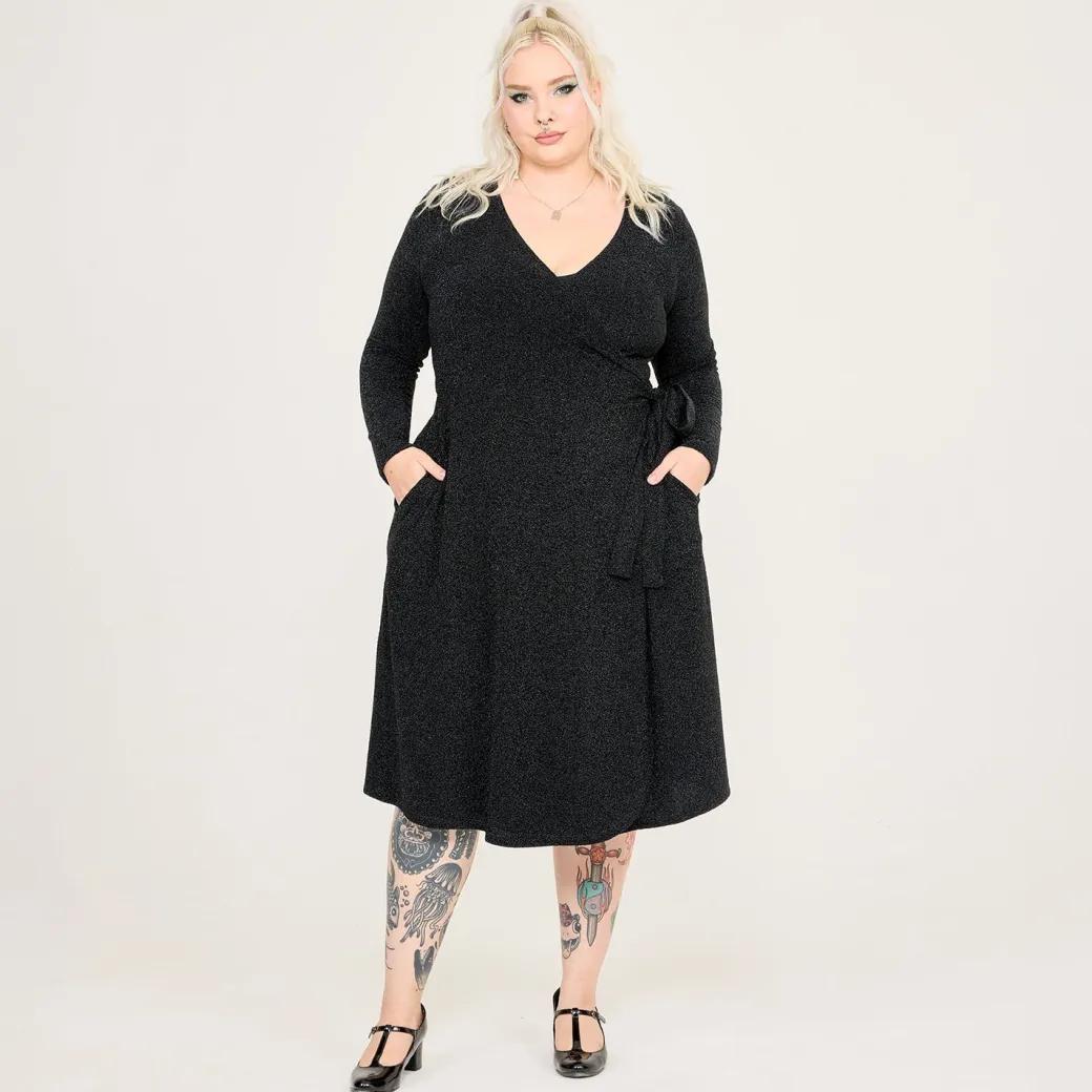 Lurex Wrap Dress - Black