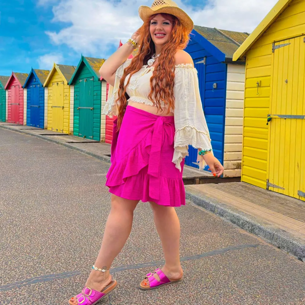 Mary Cotton Gauze Wrap Skirt - Peony