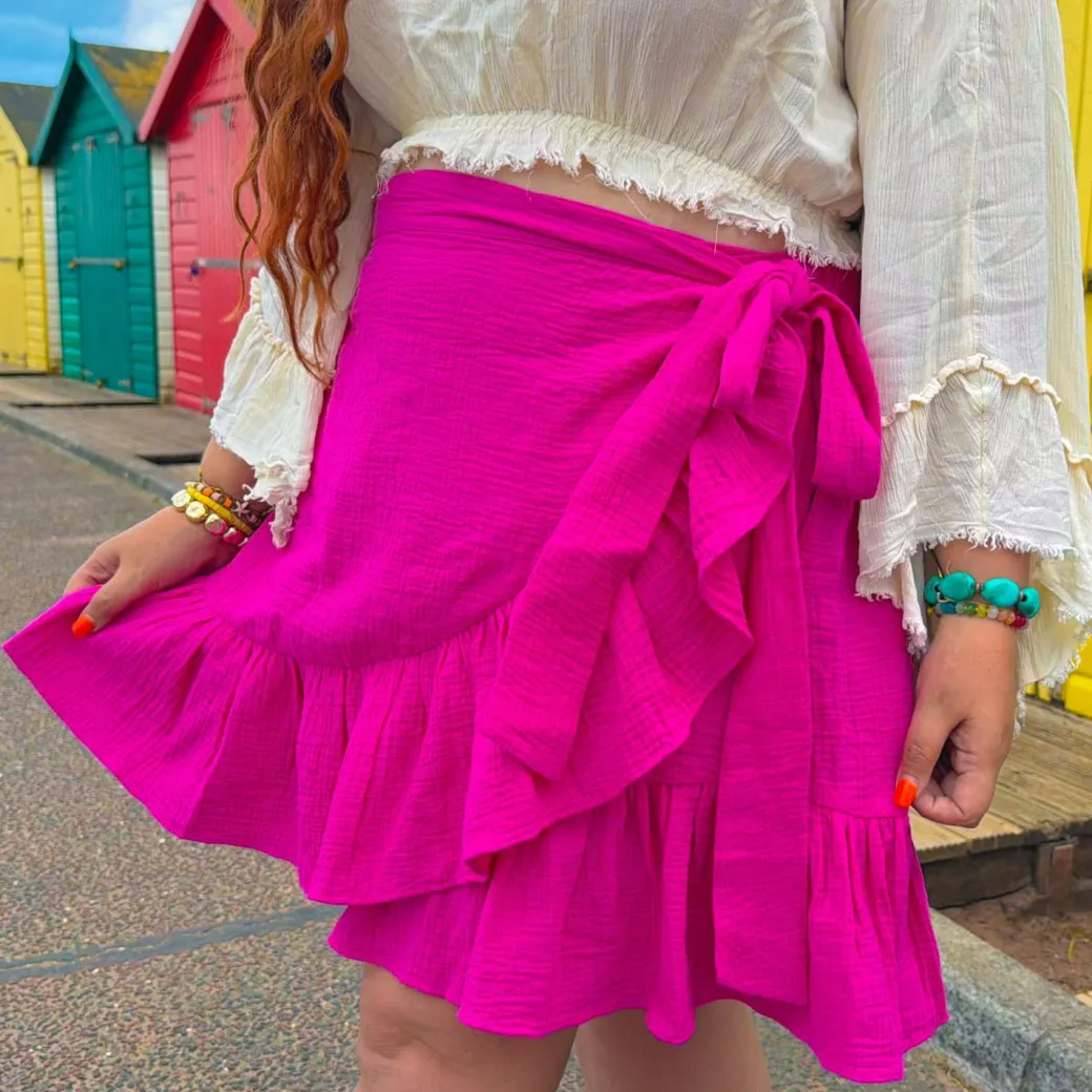 Mary Cotton Gauze Wrap Skirt - Peony