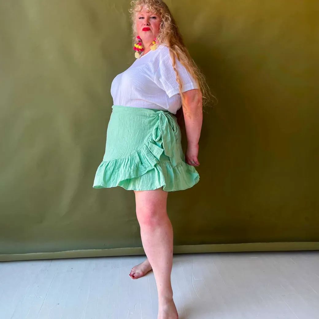 Mary Cotton Gauze Wrap Skirt - Pistachio