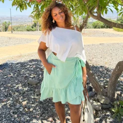 Mary Cotton Gauze Wrap Skirt - Pistachio