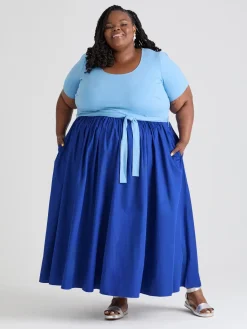 Midaxi Tee Poplin Dress - Duo Blue