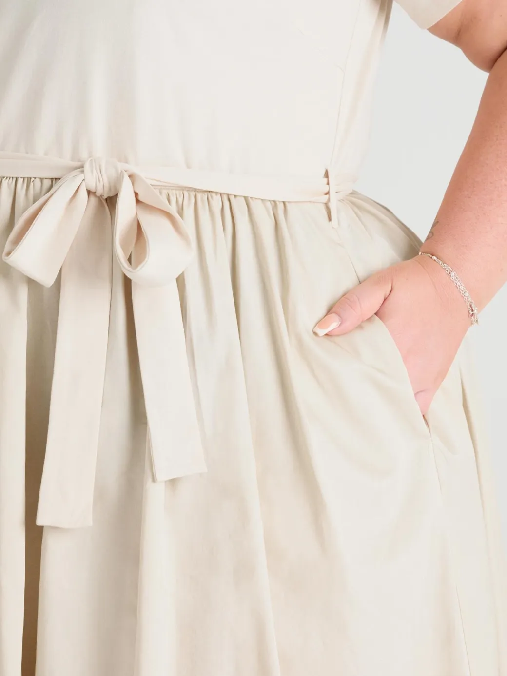 Midaxi Tee Poplin Dress - Oatmeal
