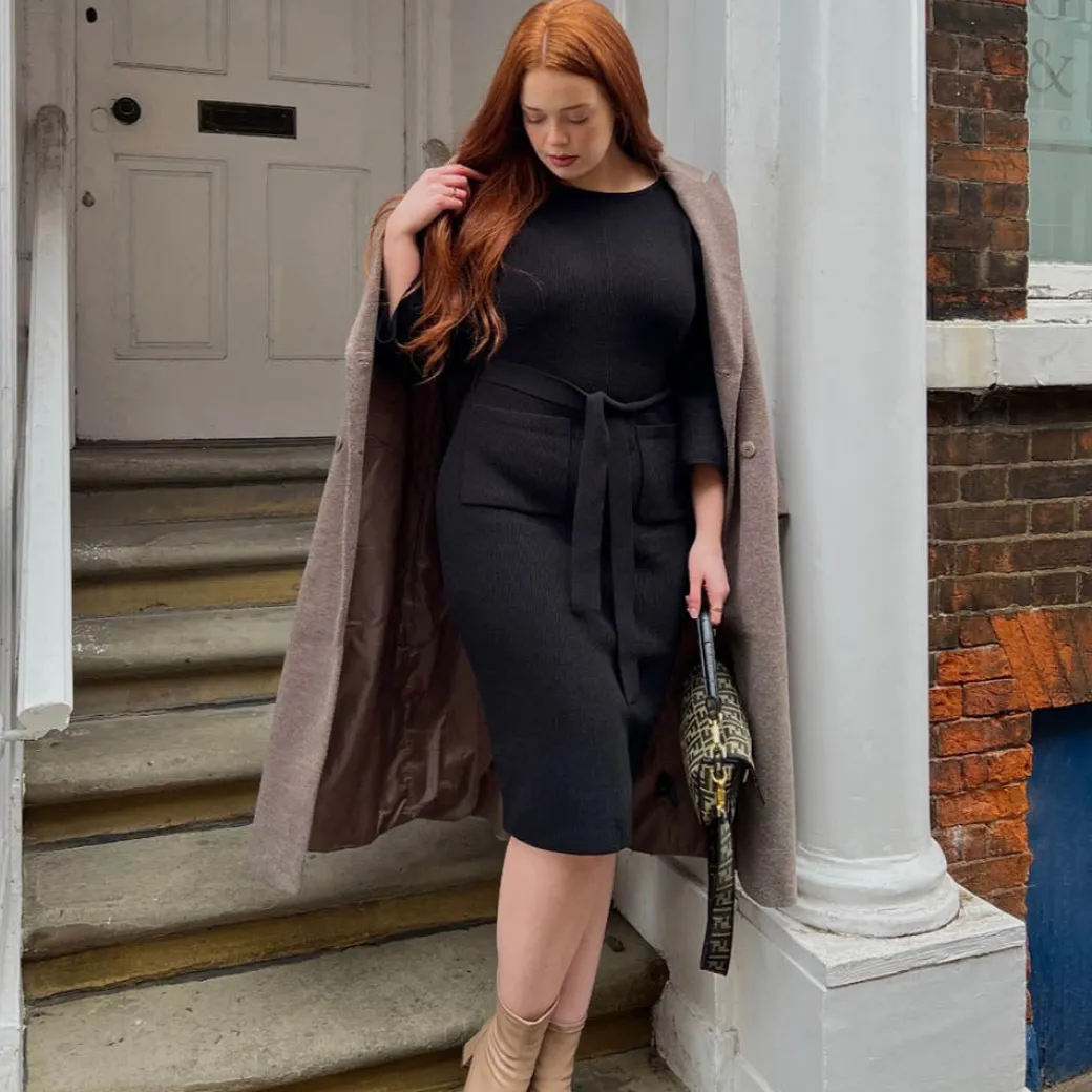 Midi Knitted Cocoon Dress - Black
