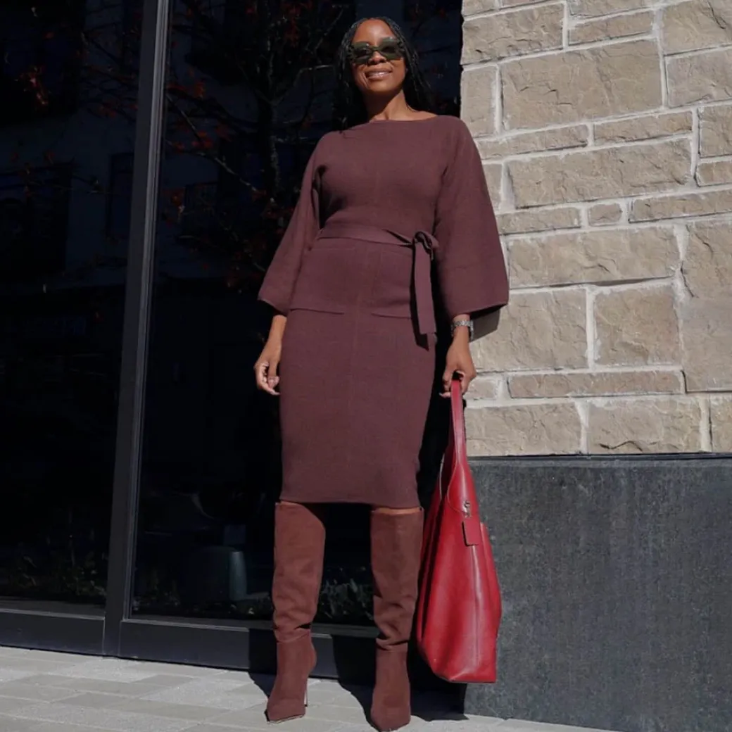 Midi Knitted Cocoon Dress - Hot Chocolate