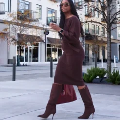 Midi Knitted Cocoon Dress - Hot Chocolate