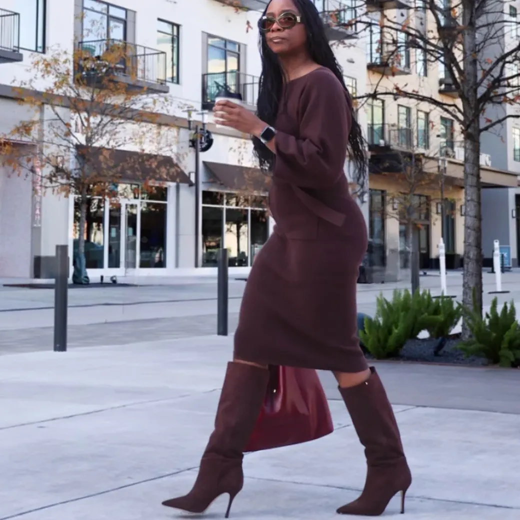 Midi Knitted Cocoon Dress - Hot Chocolate
