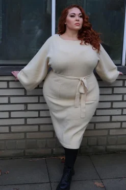 Midi Knitted Cocoon Dress - Oatmeal