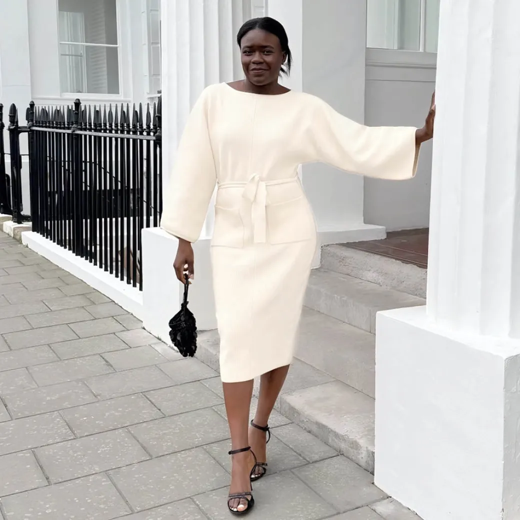 Midi Knitted Cocoon Dress - Oatmeal