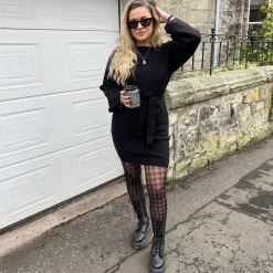 Mini Knitted Cocoon Dress - Black