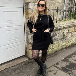 Mini Knitted Cocoon Dress - Black