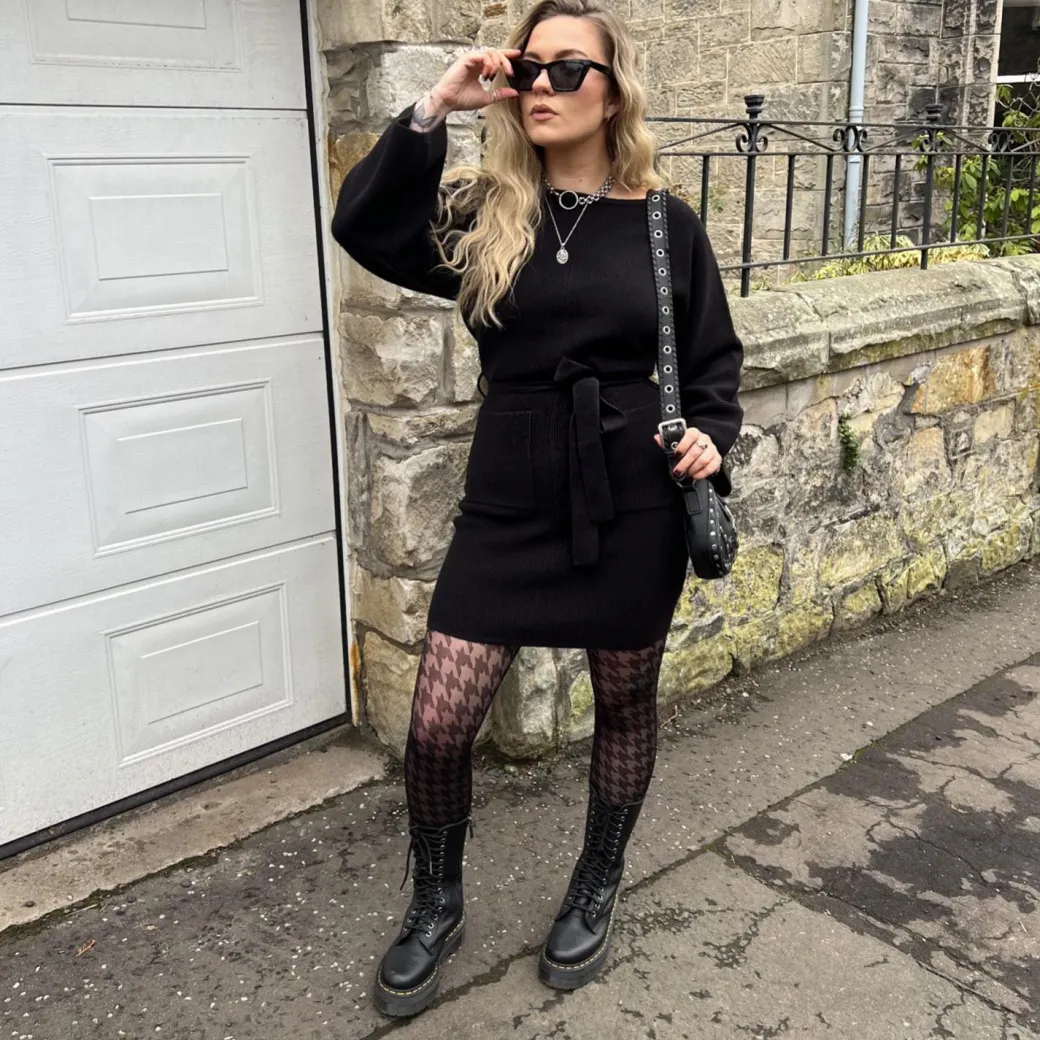 Mini Knitted Cocoon Dress - Black