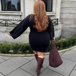 Mini Knitted Cocoon Dress - Black
