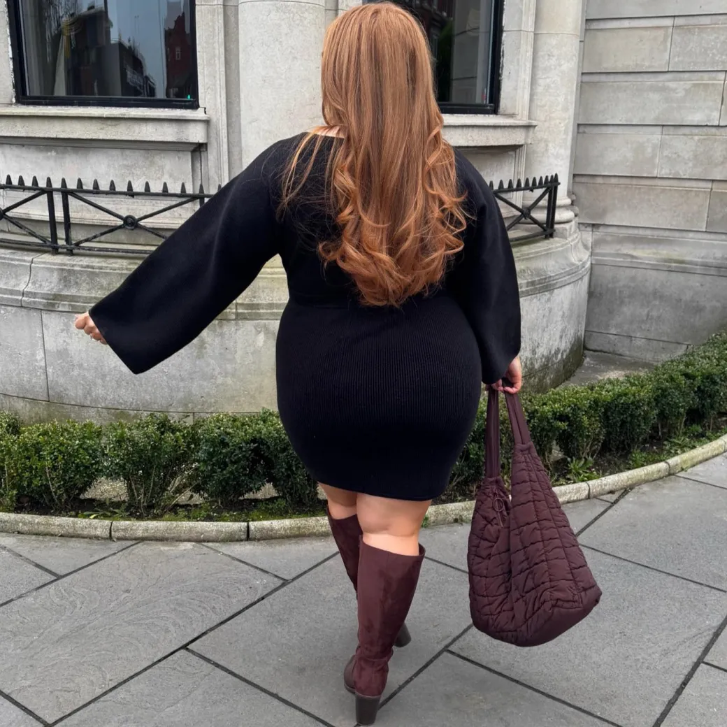 Mini Knitted Cocoon Dress - Black