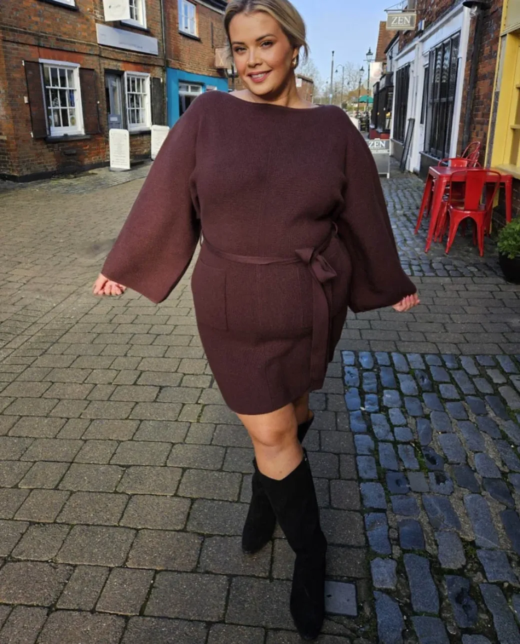 Mini Knitted Cocoon Dress - Hot Chocolate