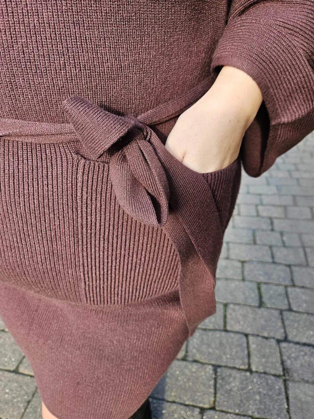 Mini Knitted Cocoon Dress - Hot Chocolate