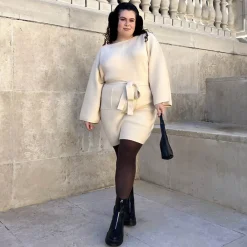 Mini Knitted Cocoon Dress - Oatmeal