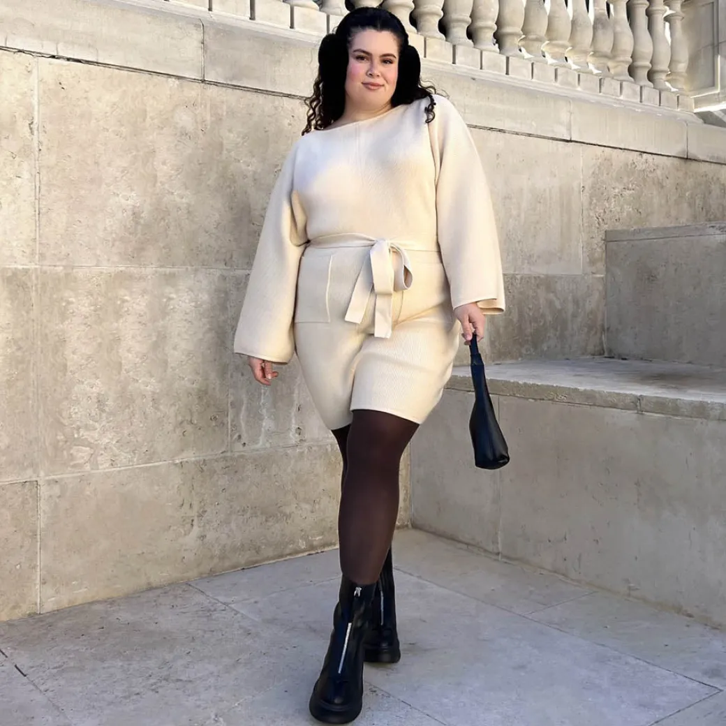 Mini Knitted Cocoon Dress - Oatmeal