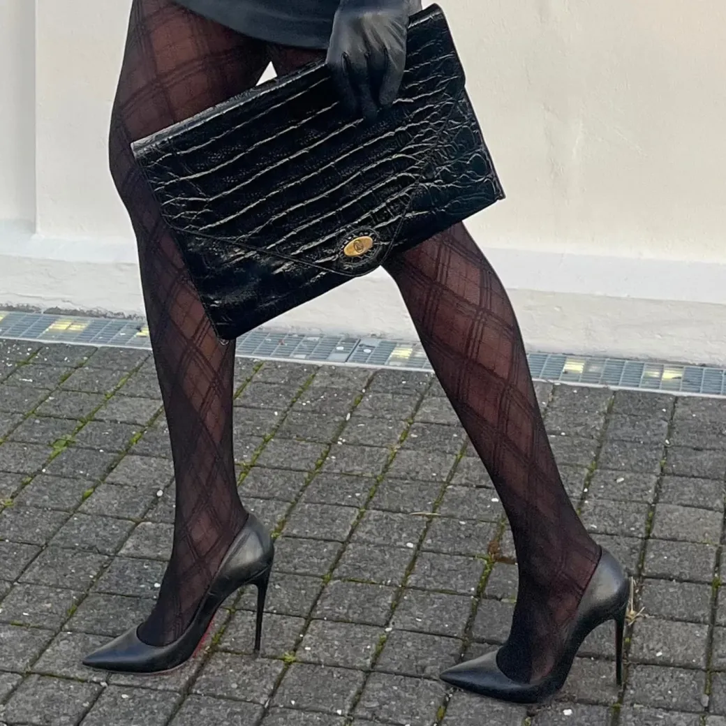 Mixed Denier Tights - Midnight Plaid
