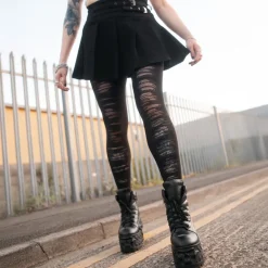 Mixed Denier Tights - Torn - Black