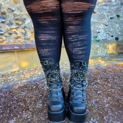 Mixed Denier Tights - Torn - Black