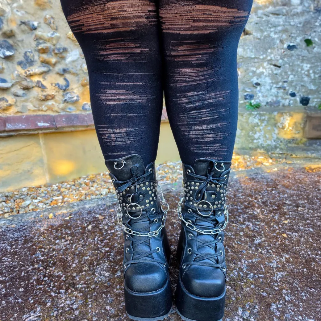 Mixed Denier Tights - Torn - Black