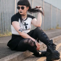 Mixed Denier Tights - Torn - Black