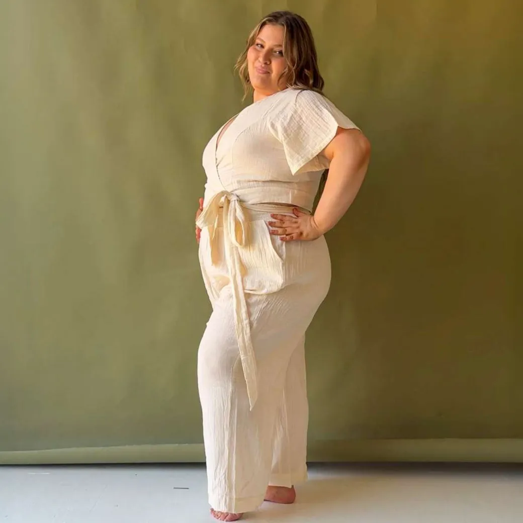 Noor Cotton Gauze Wide-Leg Trousers - Cream