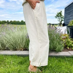 Noor Cotton Gauze Wide-Leg Trousers - Cream