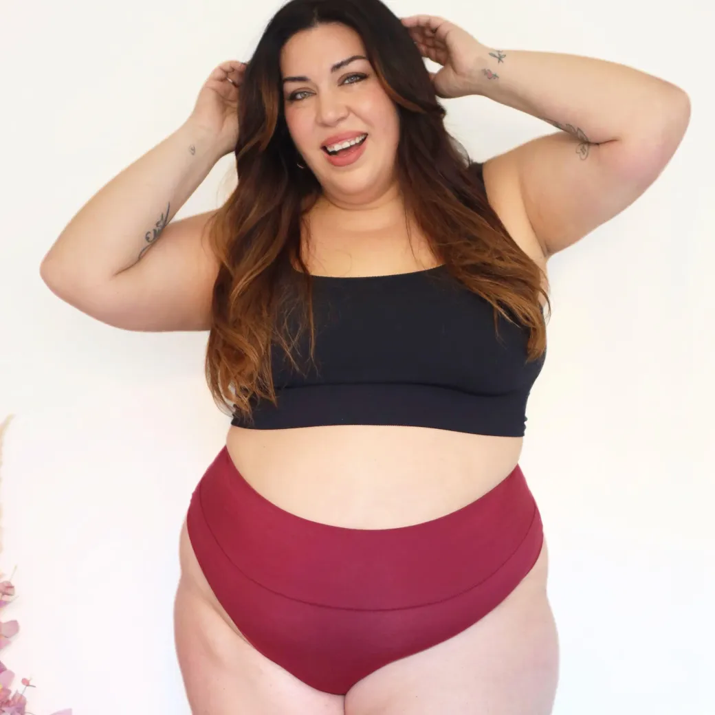Organic Cotton Cheeky High Leg Knickers - Blood Red