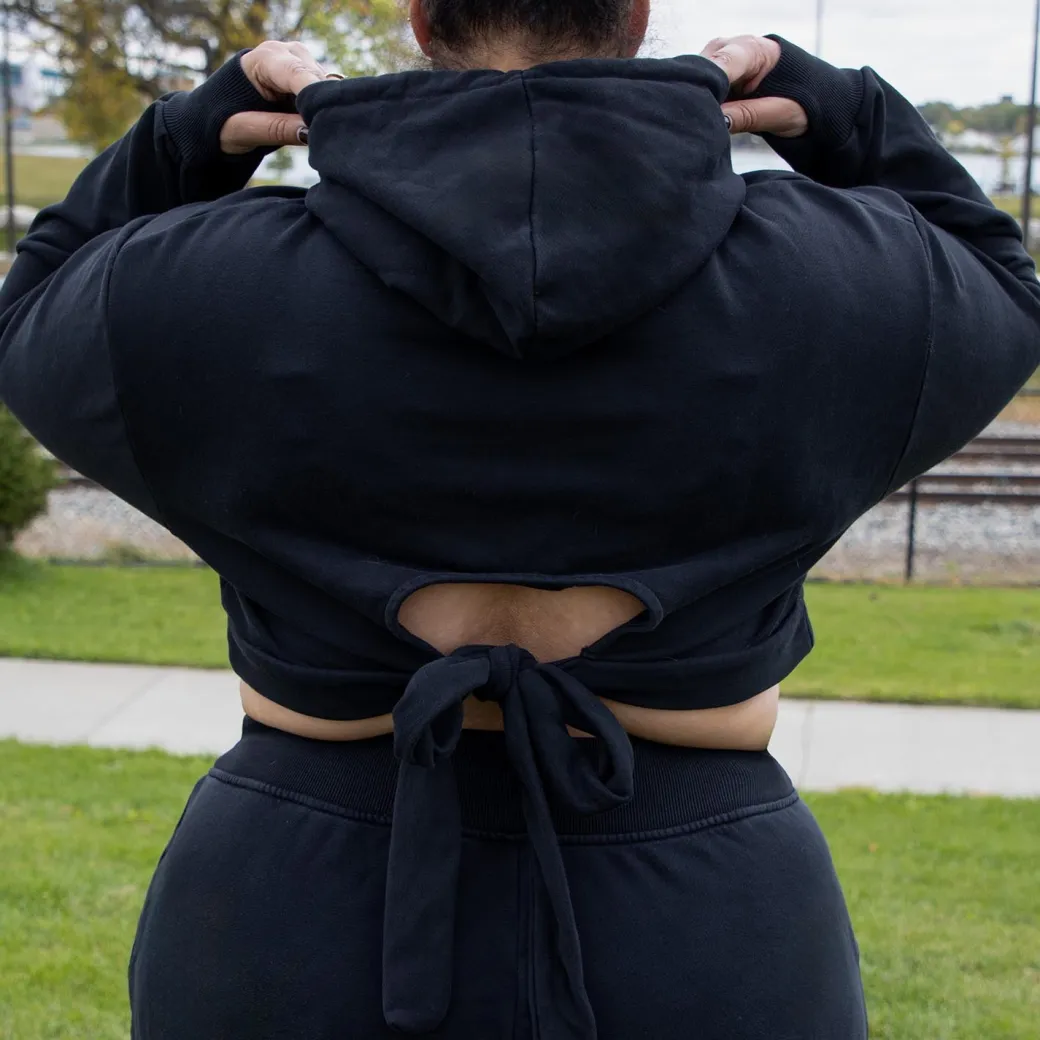 Organic Cotton Cropped Hoodie with Bow Back