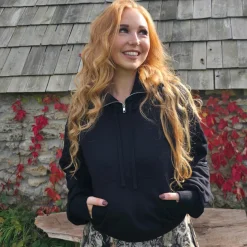 Organic Cotton Cropped Hoodie with Bow Back