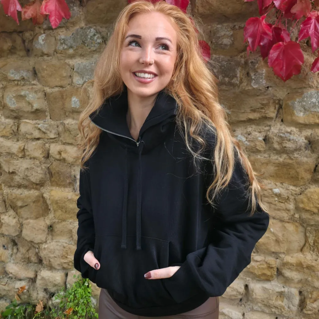 Organic Cotton Cropped Hoodie with Bow Back