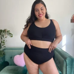 Organic Cotton Lacey Super High Waist Knickers - Black