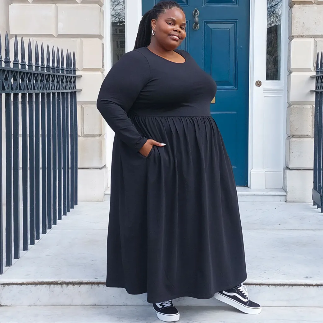Organic Cotton Long Sleeve Maxi Dress - Black