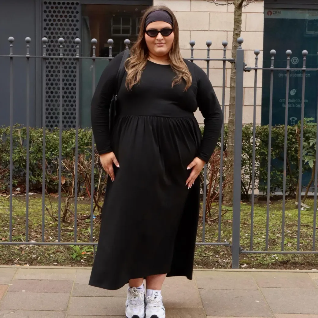 Organic Cotton Long Sleeve Maxi Dress - Black