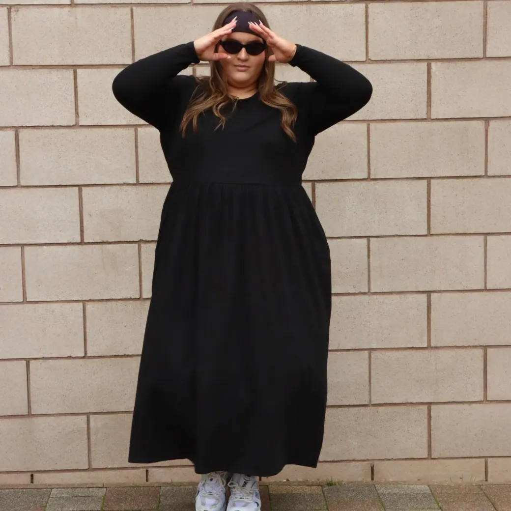 Organic Cotton Long Sleeve Maxi Dress - Black