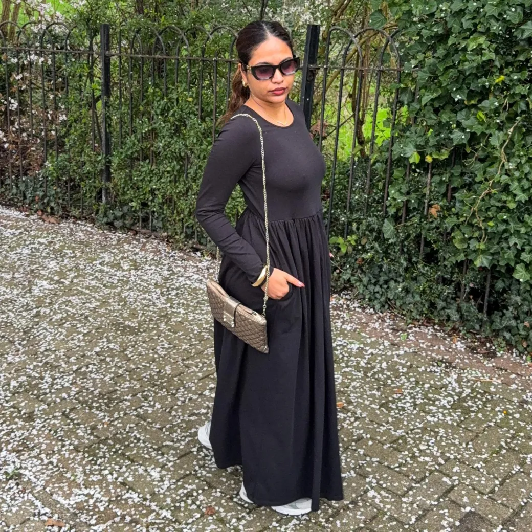 Organic Cotton Long Sleeve Maxi Dress - Black