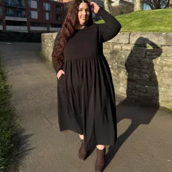 Organic Cotton Long Sleeve Maxi Dress - Black