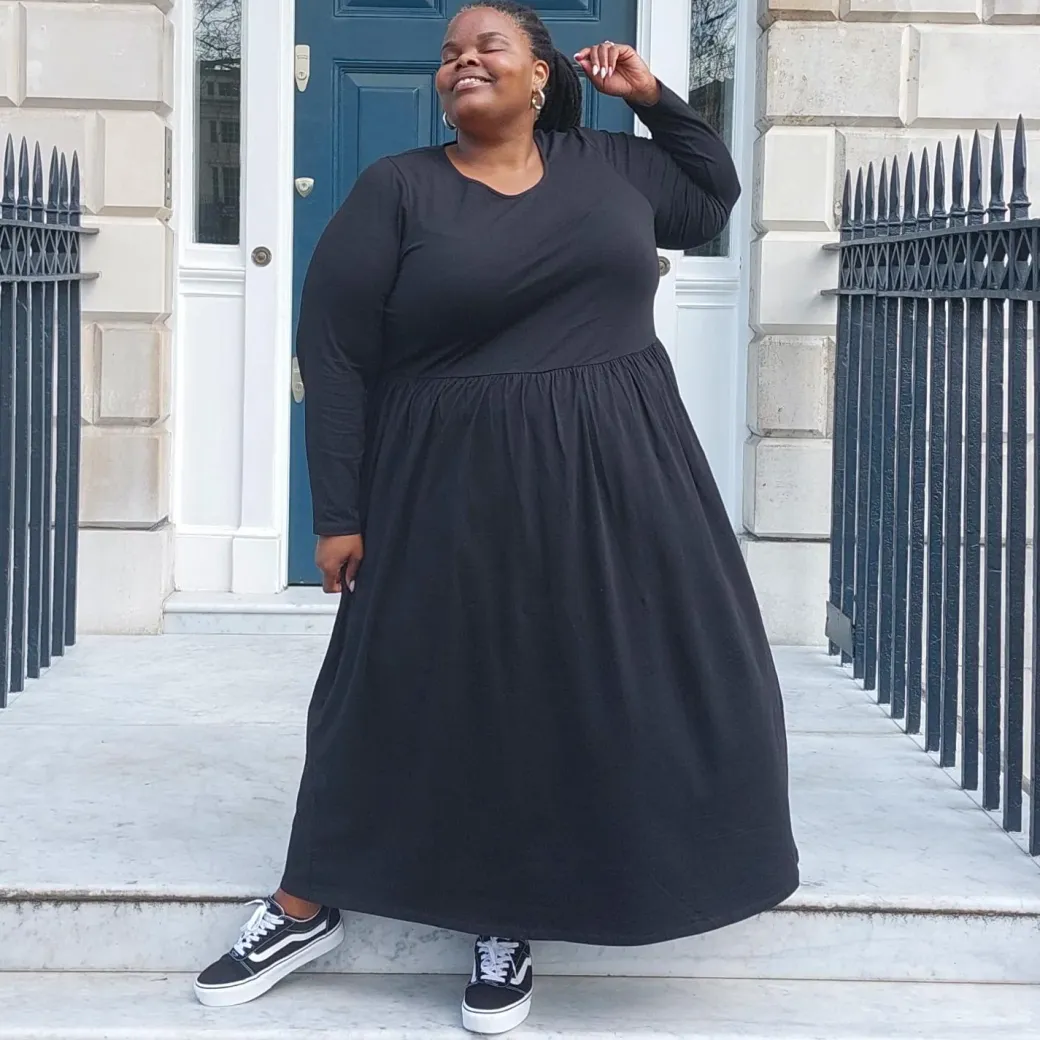 Organic Cotton Long Sleeve Maxi Dress - Black