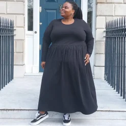Organic Cotton Long Sleeve Maxi Dress - Black