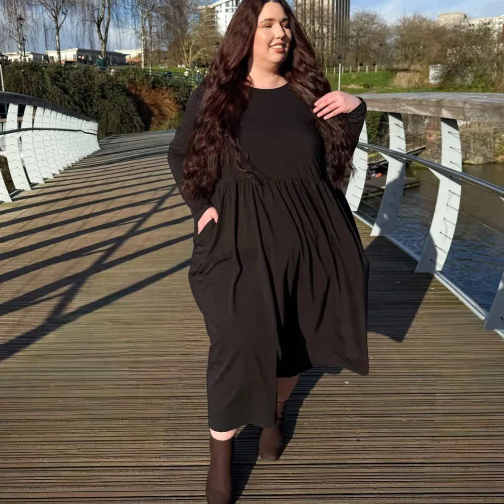 Organic Cotton Long Sleeve Maxi Dress - Black