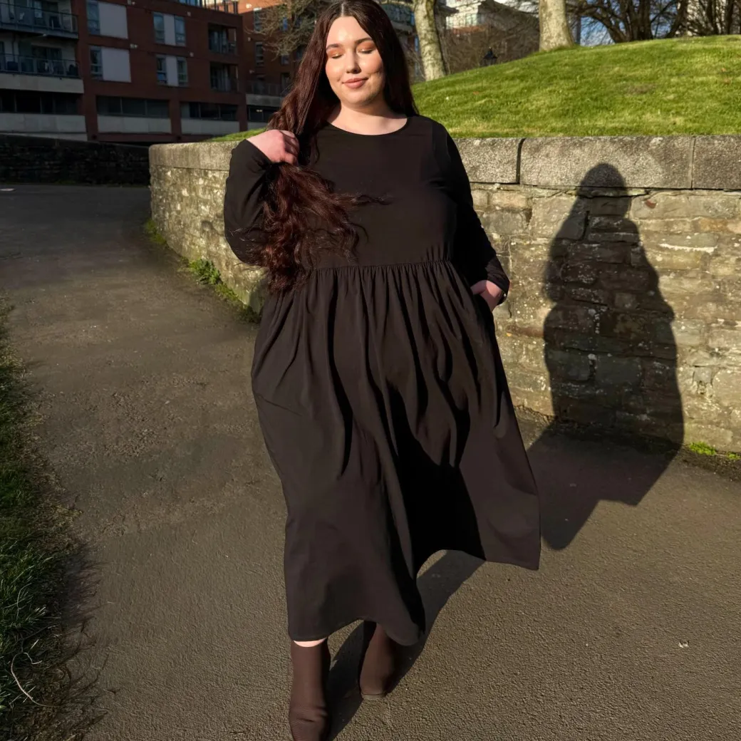 Organic Cotton Long Sleeve Maxi Dress - Black