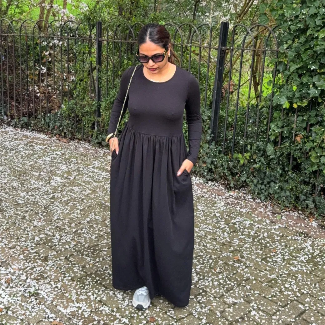 Organic Cotton Long Sleeve Maxi Dress - Black