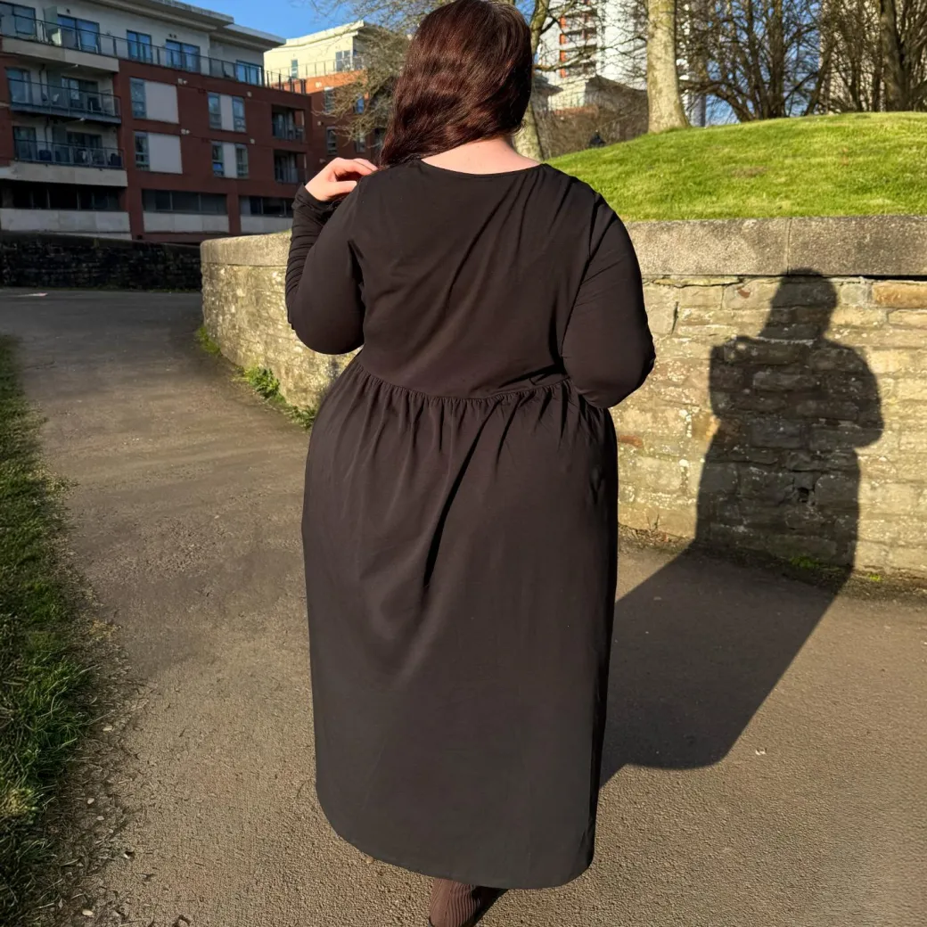 Organic Cotton Long Sleeve Maxi Dress - Black