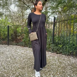 Organic Cotton Long Sleeve Maxi Dress - Black