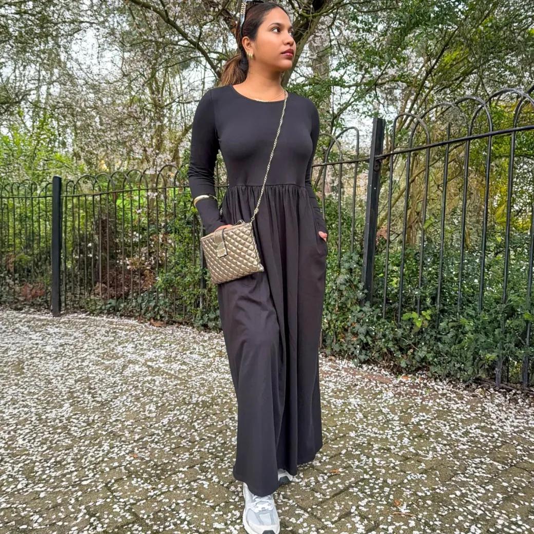 Organic Cotton Long Sleeve Maxi Dress - Black