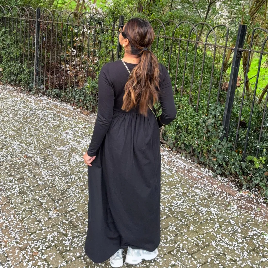 Organic Cotton Long Sleeve Maxi Dress - Black
